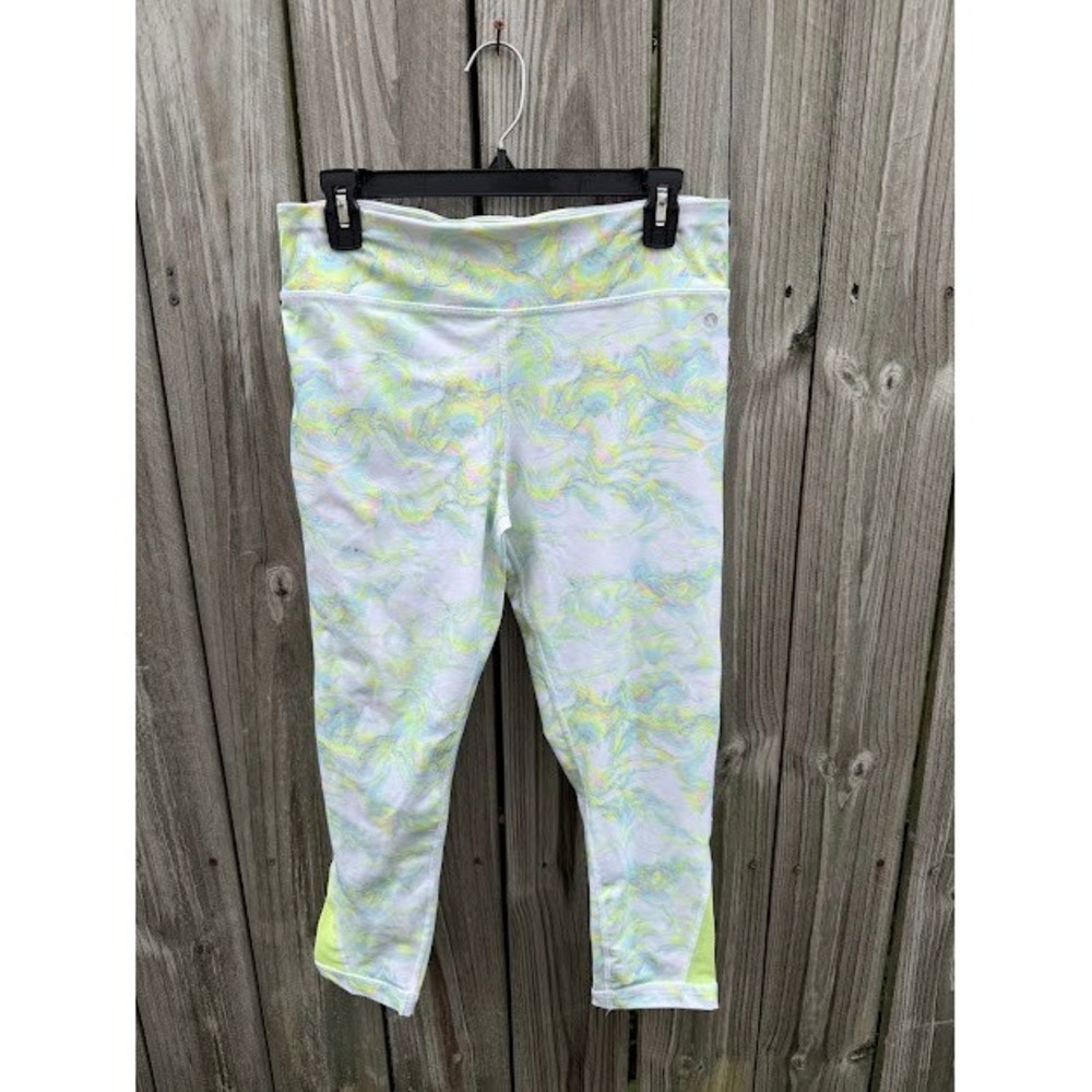 Athleisure Activewear Xersion Leggings L Plus White Marble Cropped Mesh Trim